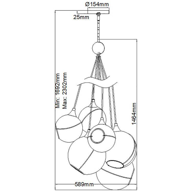 Quintiesse Skye 6Lt  Pendant - Heritage Brass - Comet Lighting