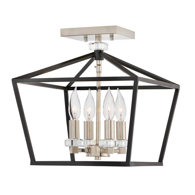 Quintiesse Stinson 4Lt Medium Pendant/ Semi-Flush - Black with Polished Nickel - Comet Lighting