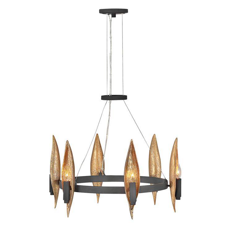 Quintiesse Willow 6Lt Chandelier - Carbon Black with Deluxe Gold - Comet Lighting