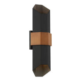 Chasm LED Wall Lantern - Large Matte Black (with painted wood effect strap) - Comet Lighting