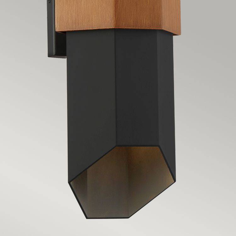 Chasm LED Wall Lantern - Large Matte Black (with painted wood effect strap) - Comet Lighting