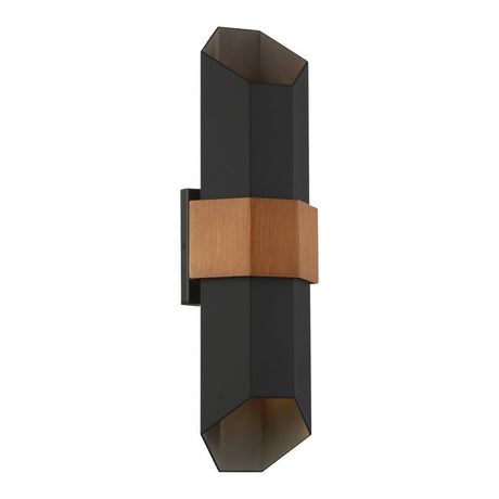 Chasm LED Wall Lantern - Large Matte Black (with painted wood effect strap)