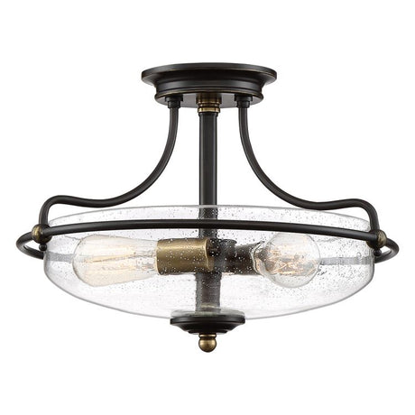 Griffin 3 Light Small Semi-flush Mount Palladian Bronze with Weathered Brass Accents