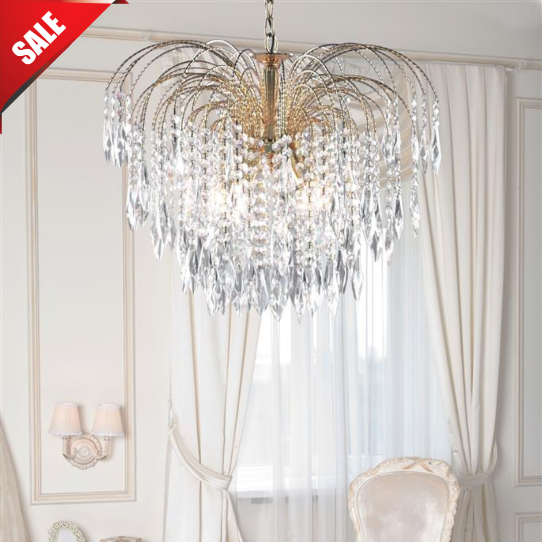 Searchlight Waterfall Gold 5 Light Ceiling Fitting Crystal