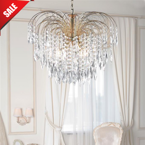 Searchlight Waterfall Gold 5 Light Ceiling Fitting Crystal