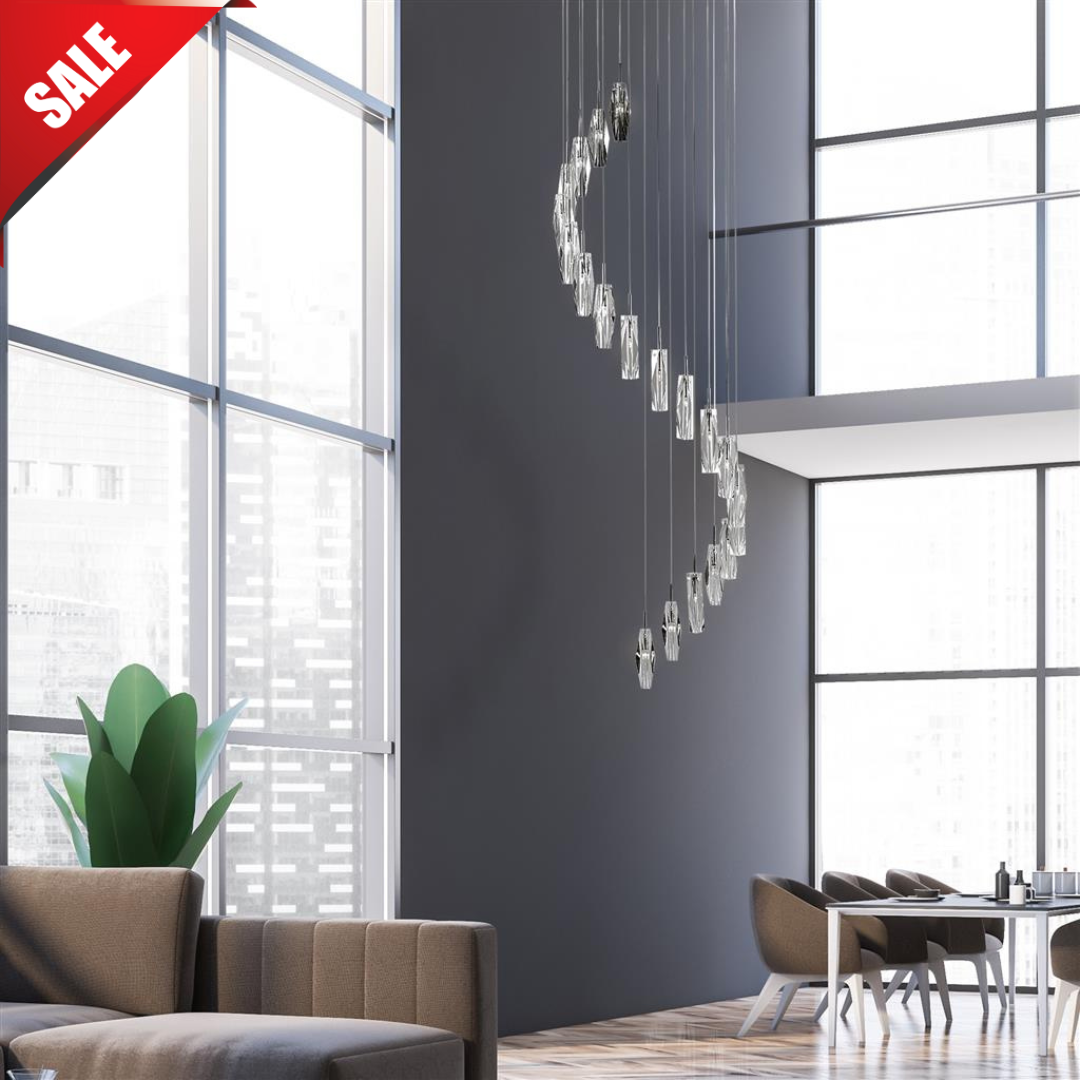 Sculptured Ice 20Lt Multi-Drop Pendant-Chrome, Clear Crystal
