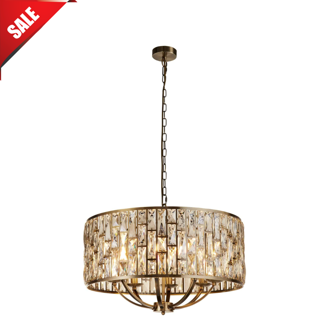 Bijou 8Lt Pendant - Antique Brass Metal & Champagne Glass