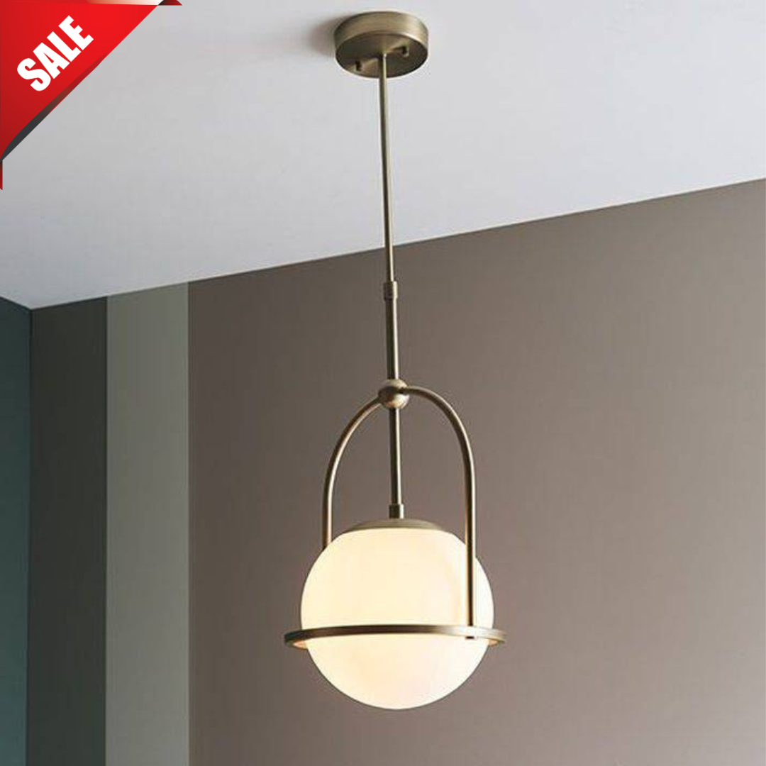 Amur Pendant Ceiling Light Matt Antique Brass Plate & Opal Glass