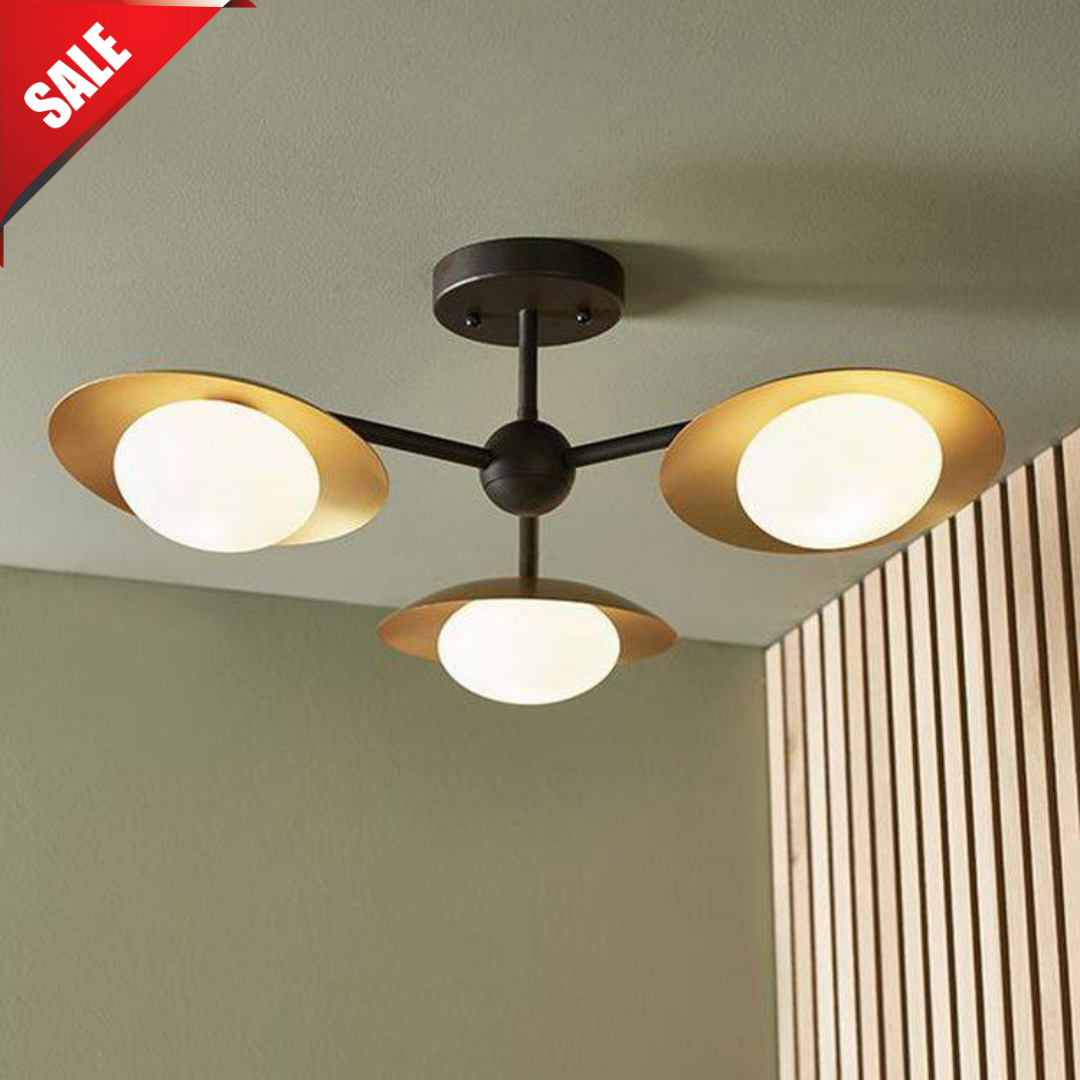 Aire 3Lt Semi-flush Ceiling Light Gold & Dark Bronze Finish With Opal Glass