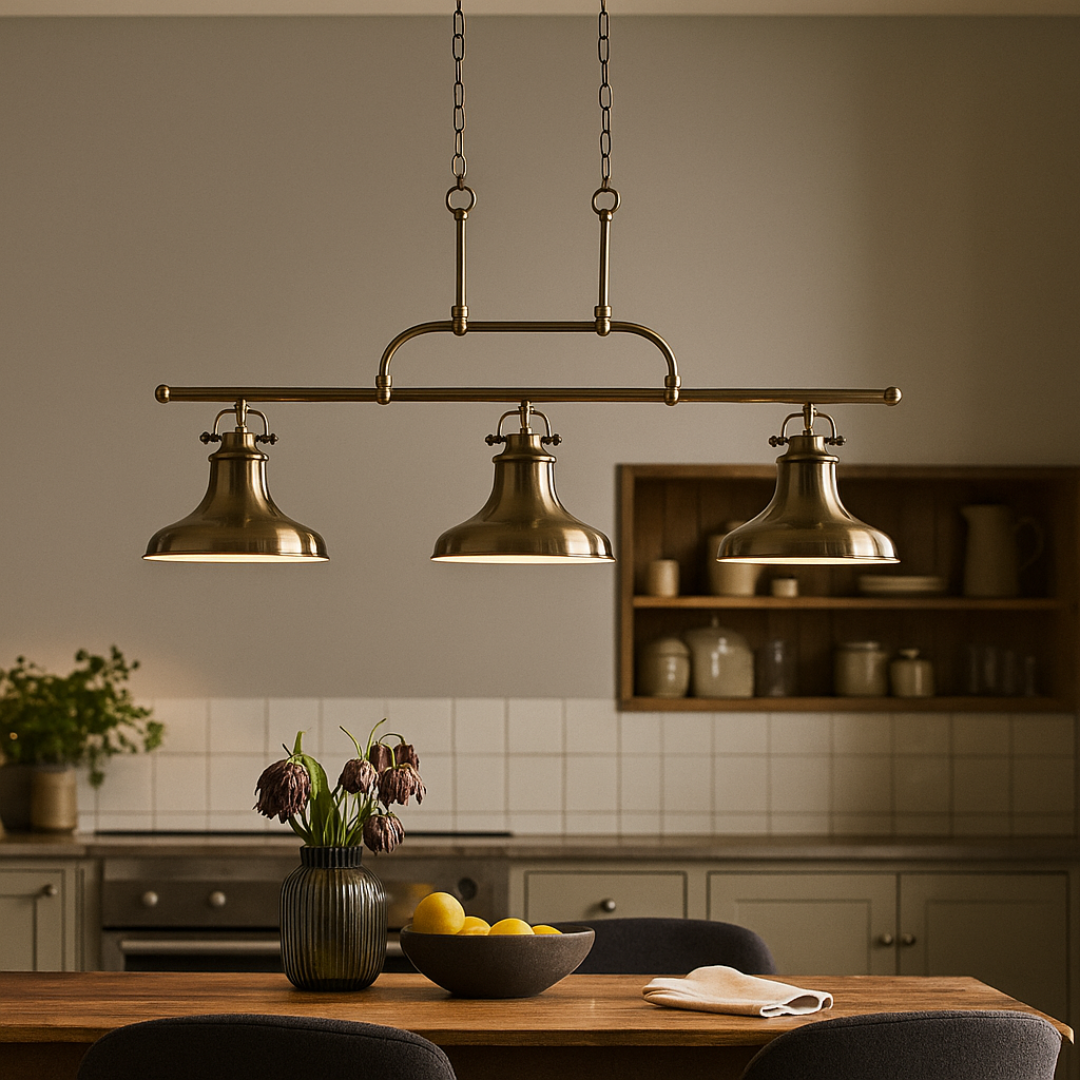 Dallas 3Lt Bar Pendant - Antique Brass Metal