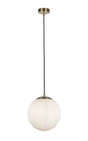 Atom II Pendant - Satin Brass & Opal Glass 30cm - Comet Lighting