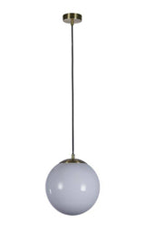 Atom II Pendant - Satin Brass & Opal Glass 30cm - Comet Lighting