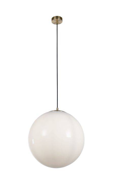 Atom II Pendant - Satin Brass & Opal Glass 40cm - Comet Lighting