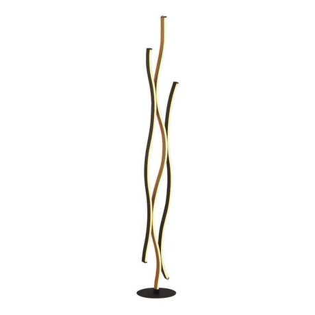 Bloom Swirl LED Floor Lamp - Black Metal & Wood Effect - Comet Lighting