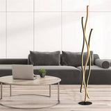 Bloom Swirl LED Floor Lamp - Black Metal & Wood Effect - Comet Lighting