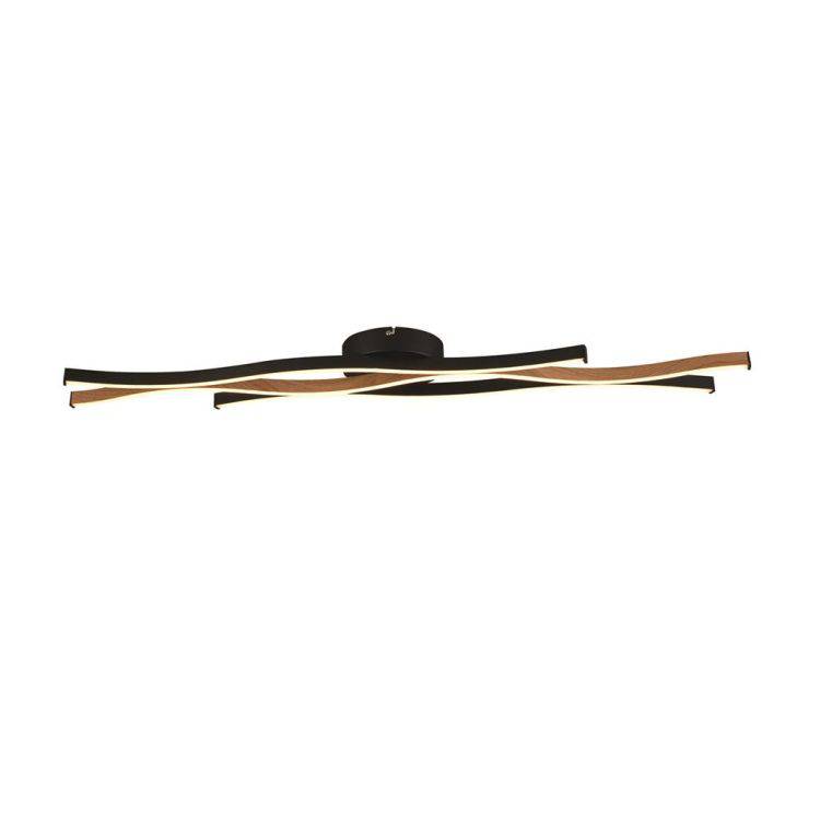 Bloom Swirl LED Flush Ceiling Light - Black With Wood Effect - Comet Lighting