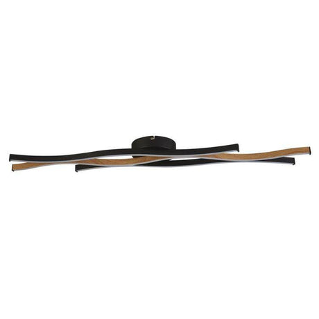 Bloom Swirl LED Flush Ceiling Light - Black With Wood Effect - Comet Lighting