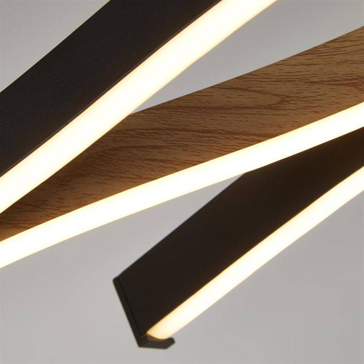 Bloom Swirl LED Pendant - Black Metal & Wood Effect - Comet Lighting