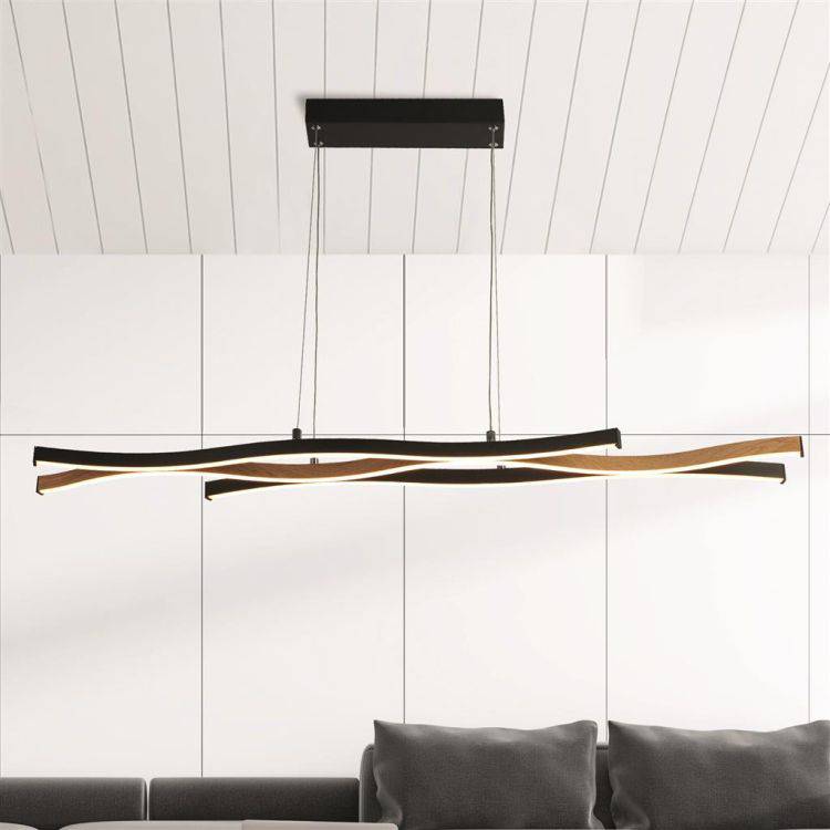 Bloom Swirl LED Pendant - Black Metal & Wood Effect - Comet Lighting