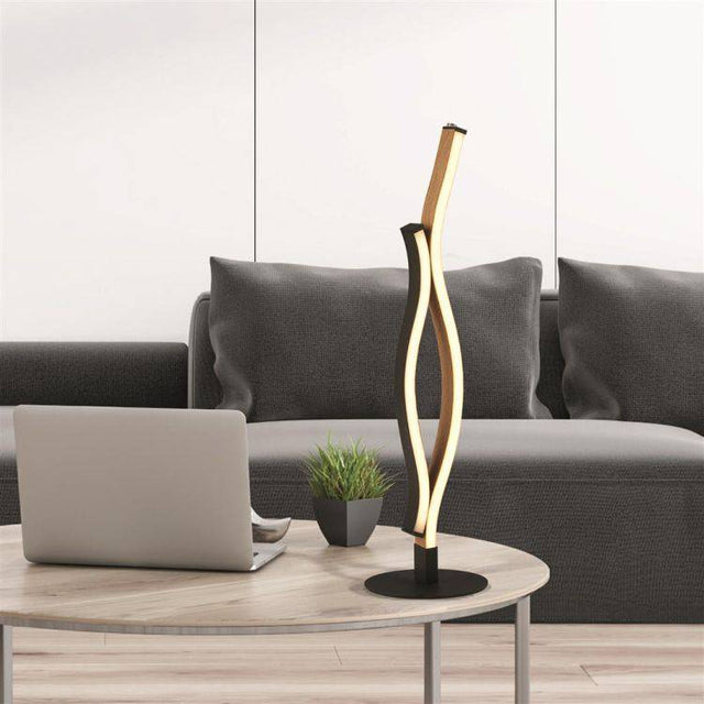 Bloom Swirl LED Table Lamp - Black Metal & Wood Effect - Comet Lighting