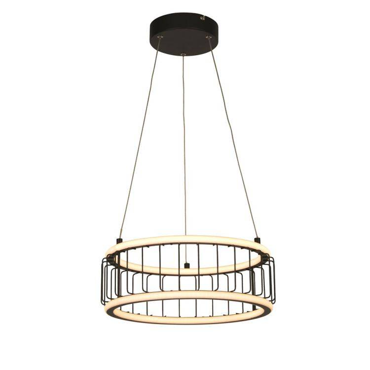 Circolo Cage LED Drum Pendant 38cm - Black Metal - Comet Lighting