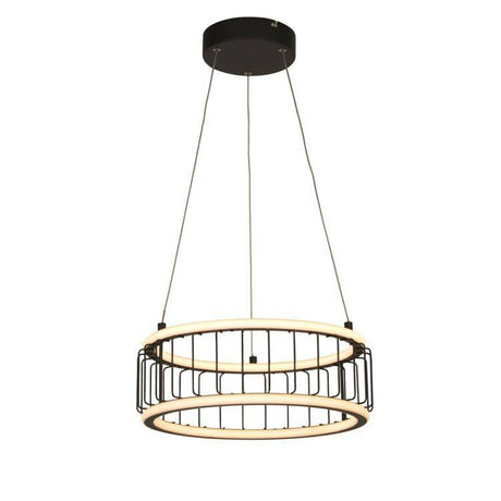 Circolo Cage LED Drum Pendant 38cm - Black Metal - Comet Lighting