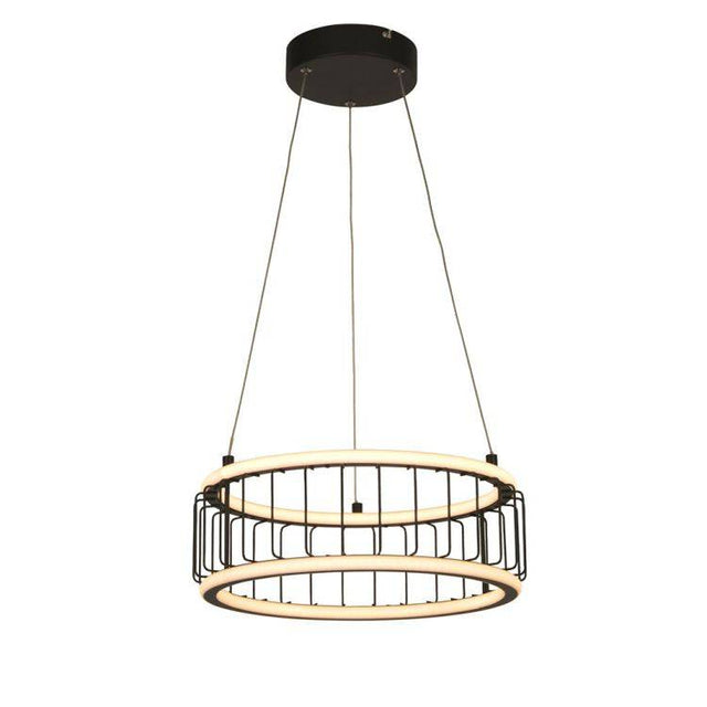 Circolo Cage LED Drum Pendant 38cm - Black Metal - Comet Lighting