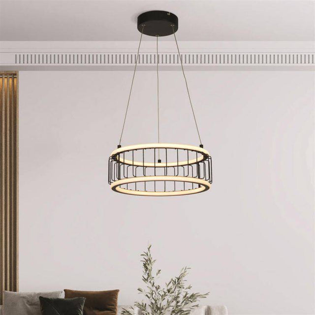 Circolo Cage LED Drum Pendant 38cm - Black Metal - Comet Lighting