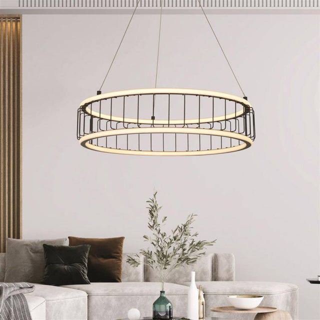 Circolo Cage LED Drum Pendant 57cm - Black Metal - Comet Lighting