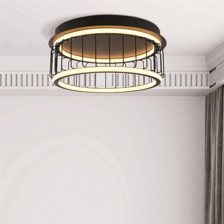 Circolo Cage LED Flush 40cm  - Black Metal - Comet Lighting