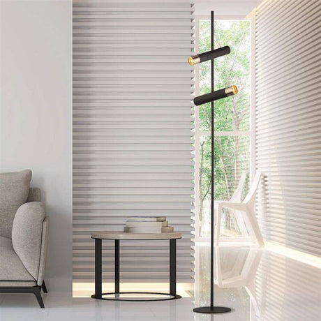 Cylinder 2Lt Floor Lamp - Black & Gold - Comet Lighting