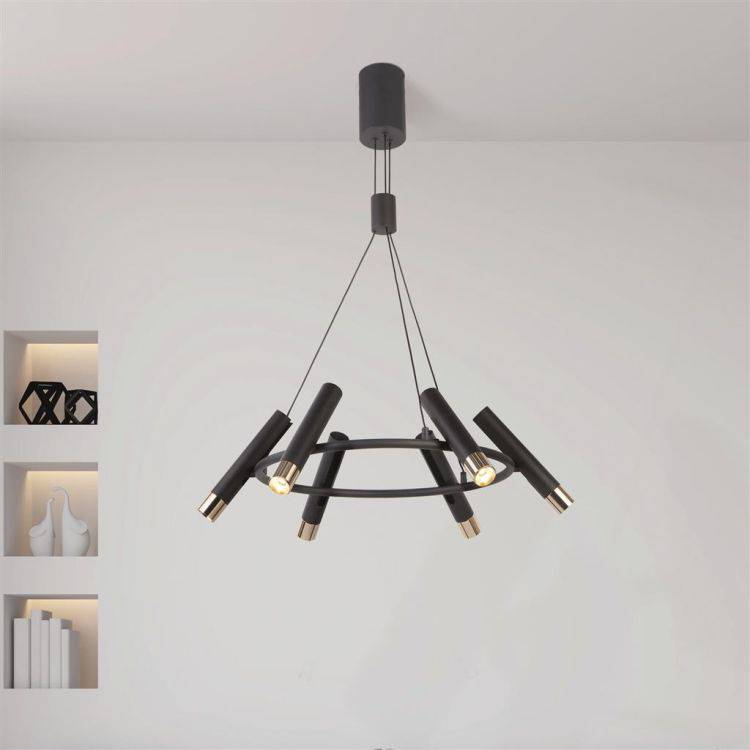 Cylinder 6Lt Round Ceiling Pendant - Black & Gold - Comet Lighting