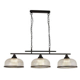 Highworth 3Lt Pendant - Black Metal & Holophane Style Glass A - Comet Lighting