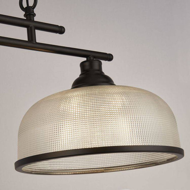 Highworth 3Lt Pendant - Black Metal & Holophane Style Glass A - Comet Lighting