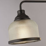 Highworth 3Lt Pendant - Black Metal & Holophane Style Glass B - Comet Lighting