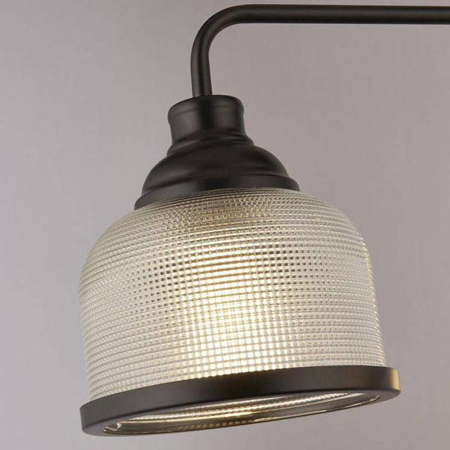 Highworth 3Lt Pendant - Black Metal & Holophane Style Glass B - Comet Lighting