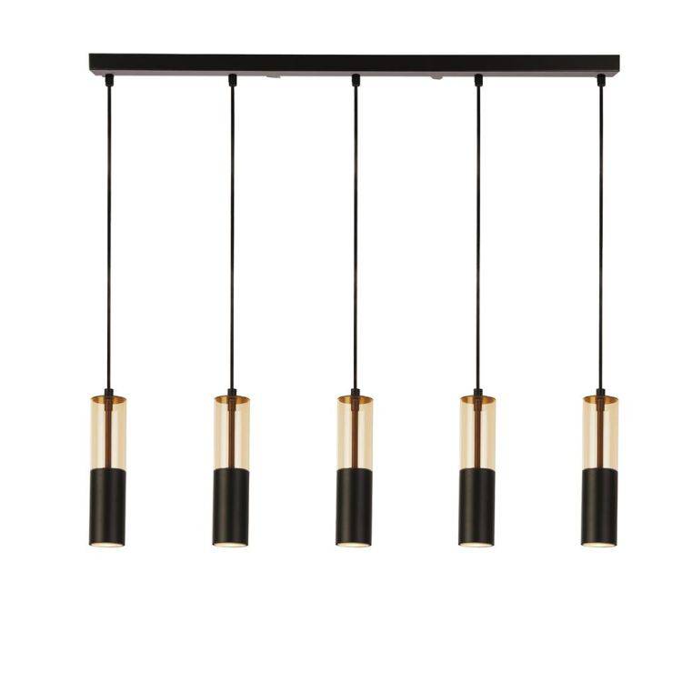 Merrygold 5Lt Bar Pendant - Amber Acrylic & Black Metal - Comet Lighting