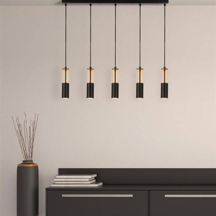 Merrygold 5Lt Bar Pendant - Amber Acrylic & Black Metal - Comet Lighting