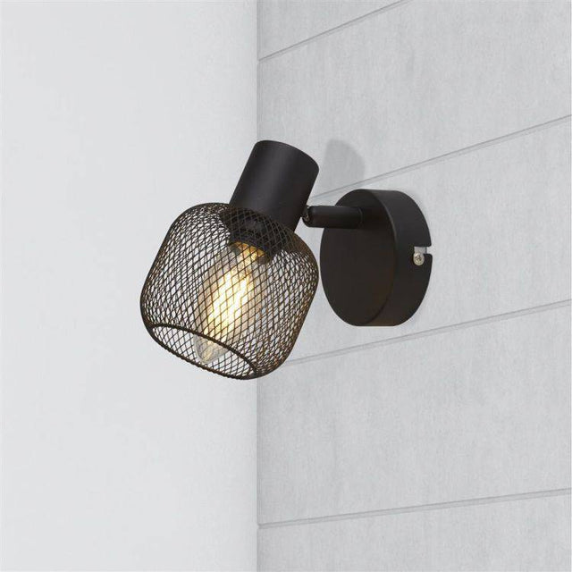 Meshy Cage Spotlight Wall Light - Black - Comet Lighting