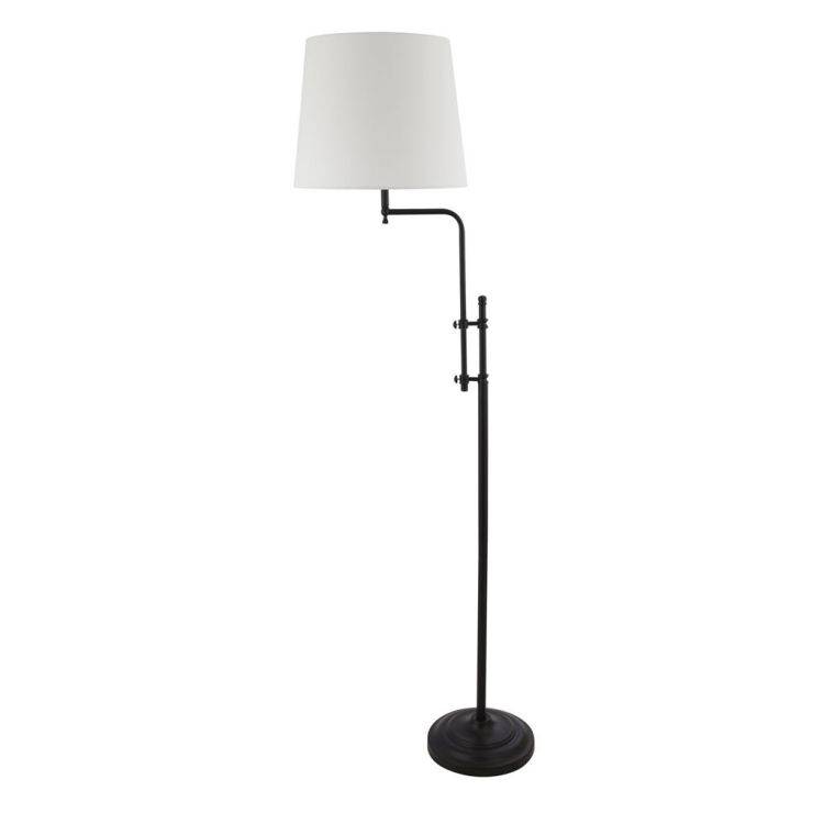 Munich Adjustable Floor Lamp - Matt Black Metal & Linen - Comet Lighting