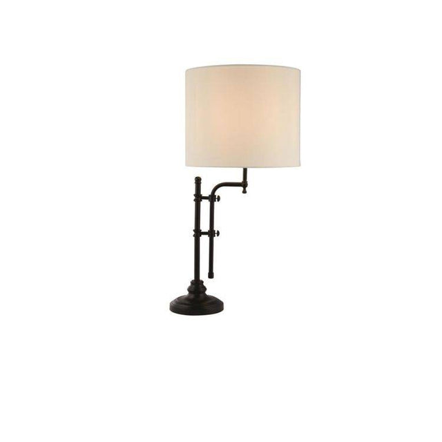 Munich Adjustable Table Lamp - Matt Black Metal & Linen - Comet Lighting