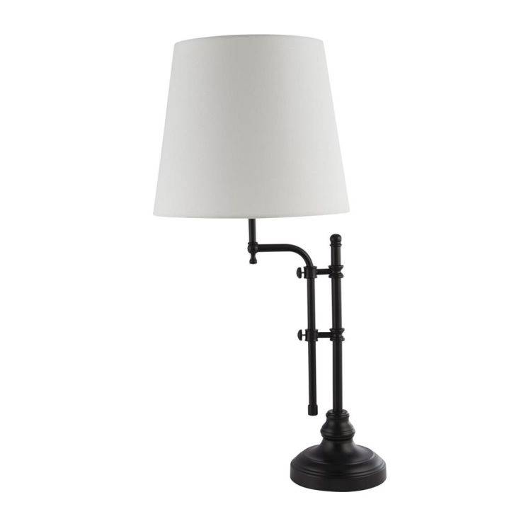 Munich Adjustable Table Lamp - Matt Black Metal & Linen - Comet Lighting