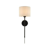 Munich Adjustable Wall Light - Matt Black Metal & Linen - Comet Lighting