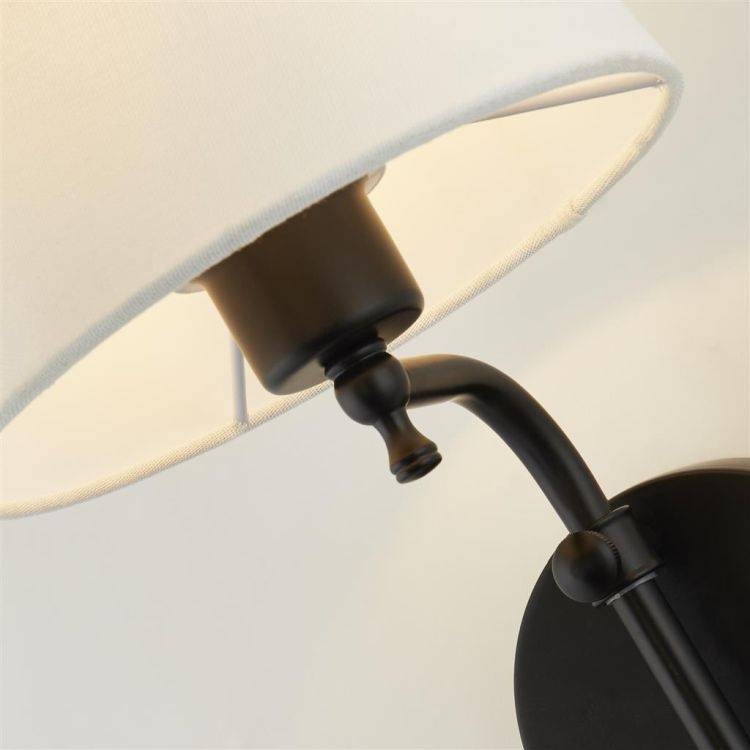 Munich Adjustable Wall Light - Matt Black Metal & Linen - Comet Lighting