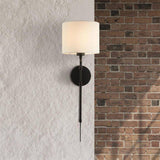 Munich Adjustable Wall Light - Matt Black Metal & Linen - Comet Lighting