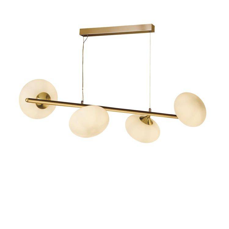 Pebble 4Lt Ceiling Pendant - Gold & White Oval Glass - Comet Lighting