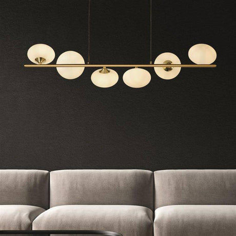 Pebble 6Lt Ceiling Pendant - Gold & White Oval Glass - Comet Lighting