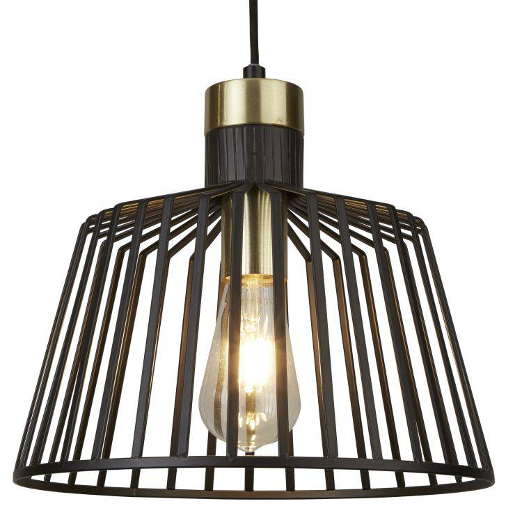 Searchlight 1 Light Cage Frame Pendant Black Gold Large – Comet Lighting