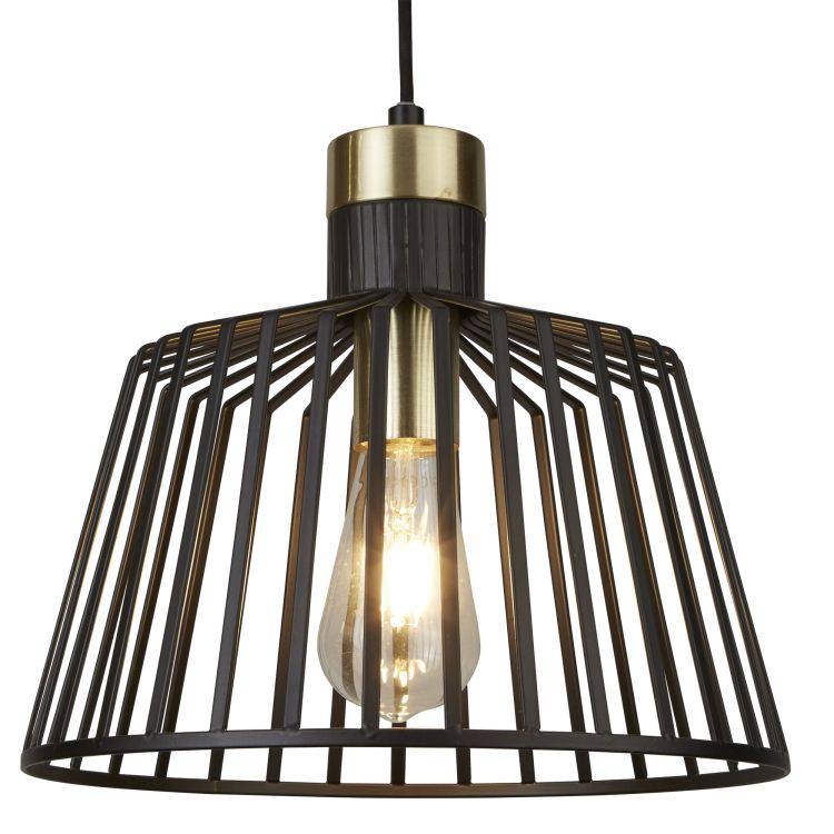 Searchlight 1 Light Cage Frame Pendant Black Gold Large - Comet Lighting