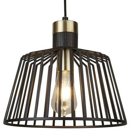 Searchlight 1 Light Cage Frame Pendant Black Gold Large - Comet Lighting